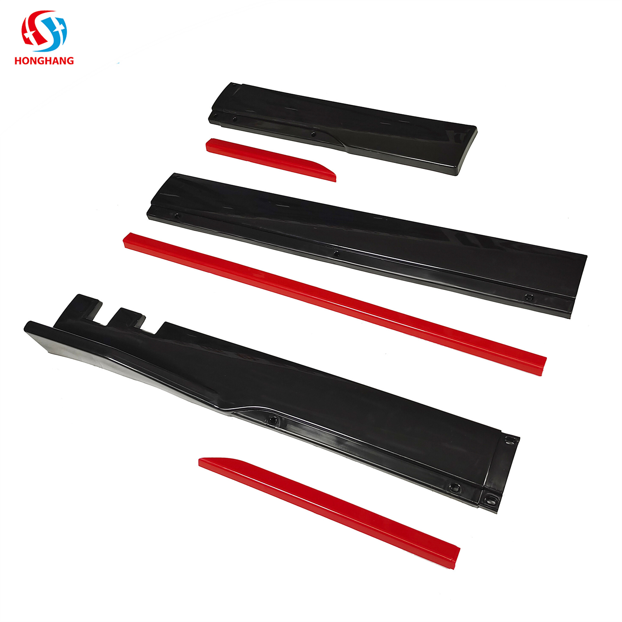 Universal Black+Red Car Side Skirts For All Cars Toyota Honda Benz BMW Audi VW Type J 6-stage 12pcs